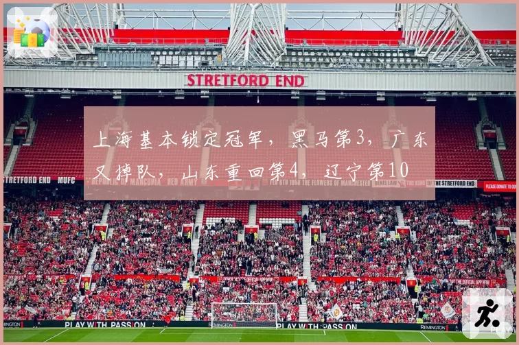 上海基本锁定冠军,黑马第3,广东又掉队,山东重回第4,辽宁第10